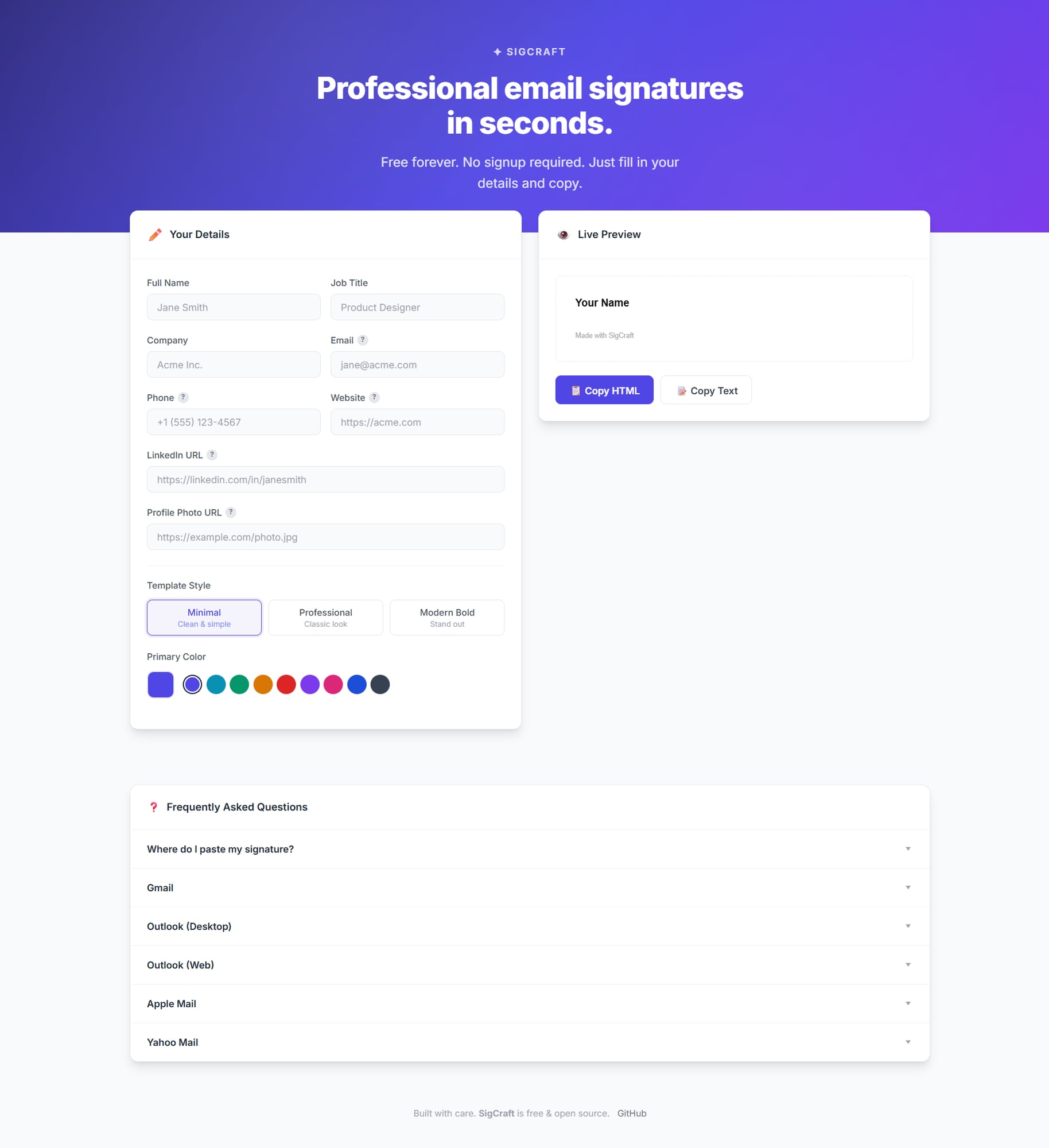 SigCraft - Email Signature Generator